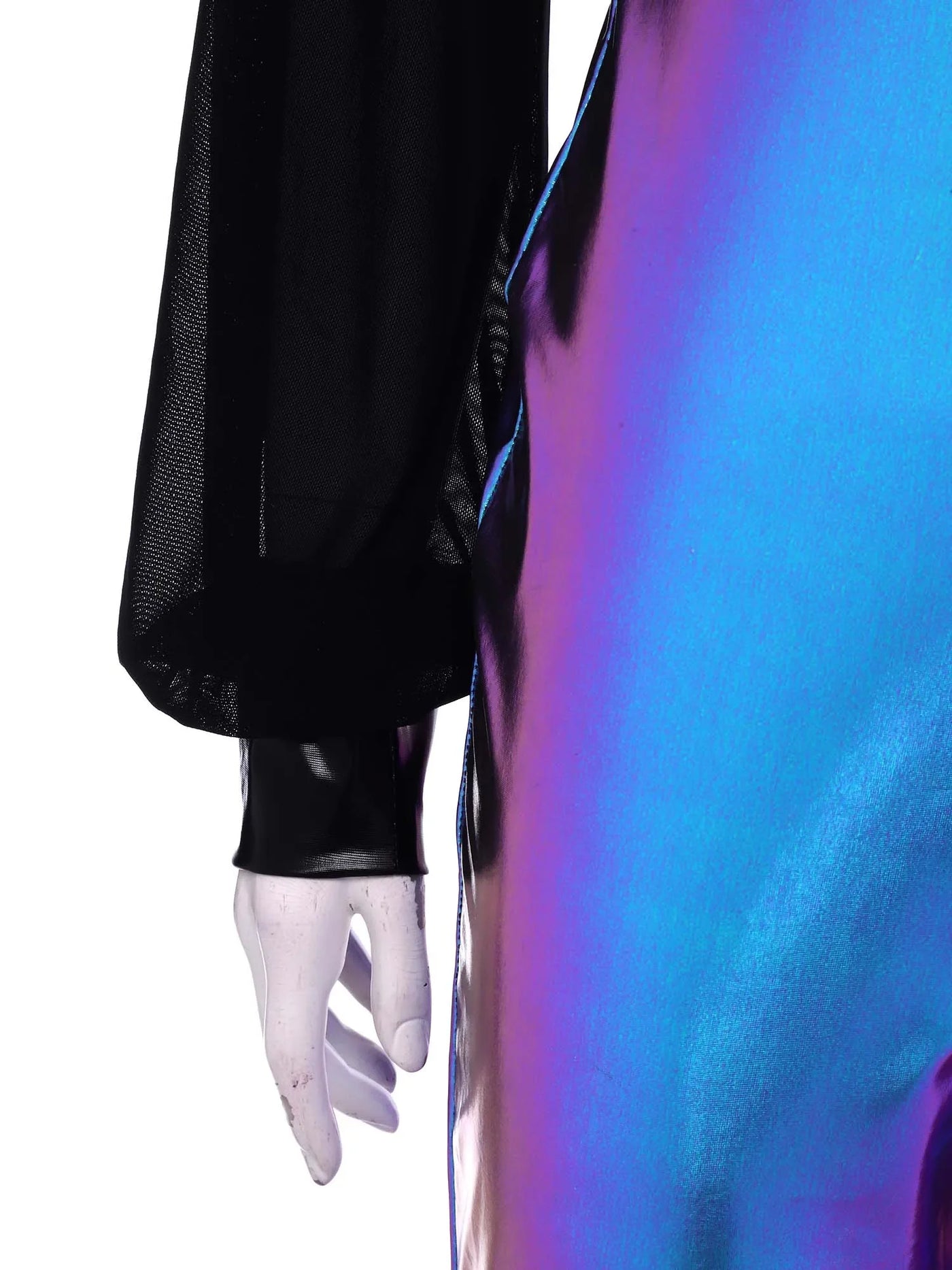 Womens Vintage 70s 80s Disco Dance Jumpsuit Mesh Long Sleeve Bell Bottom Pants Metallic Shiny Rompers Bodysuit Halloween Costume