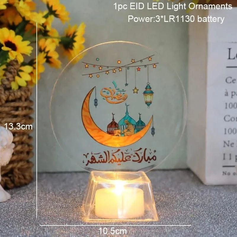 Muslim Ramadan Festival  Decorative Lamp Cartoon Pattern Acrylic LED Candle Night Light for Home Bedroom Atmosphere Decor