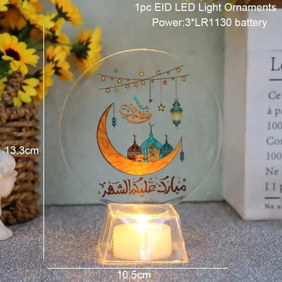 Muslim Ramadan Festival  Decorative Lamp Cartoon Pattern Acrylic LED Candle Night Light for Home Bedroom Atmosphere Decor