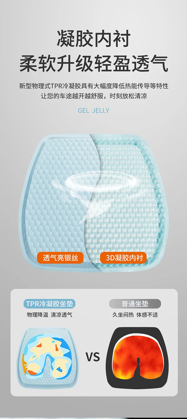 Summer Breathable Cool Comfortable Car Universal Cushion Car Multi-function Egg Gel Cushion Seat Covers Office Ice Cooling Pad