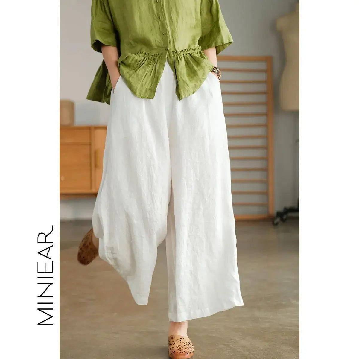 2024 Cotton Linen Home Wear Loose Pants for Women Summer Casual Baggy Wide Leg Trousers Purple Soft Capri Pants Women's Joggers