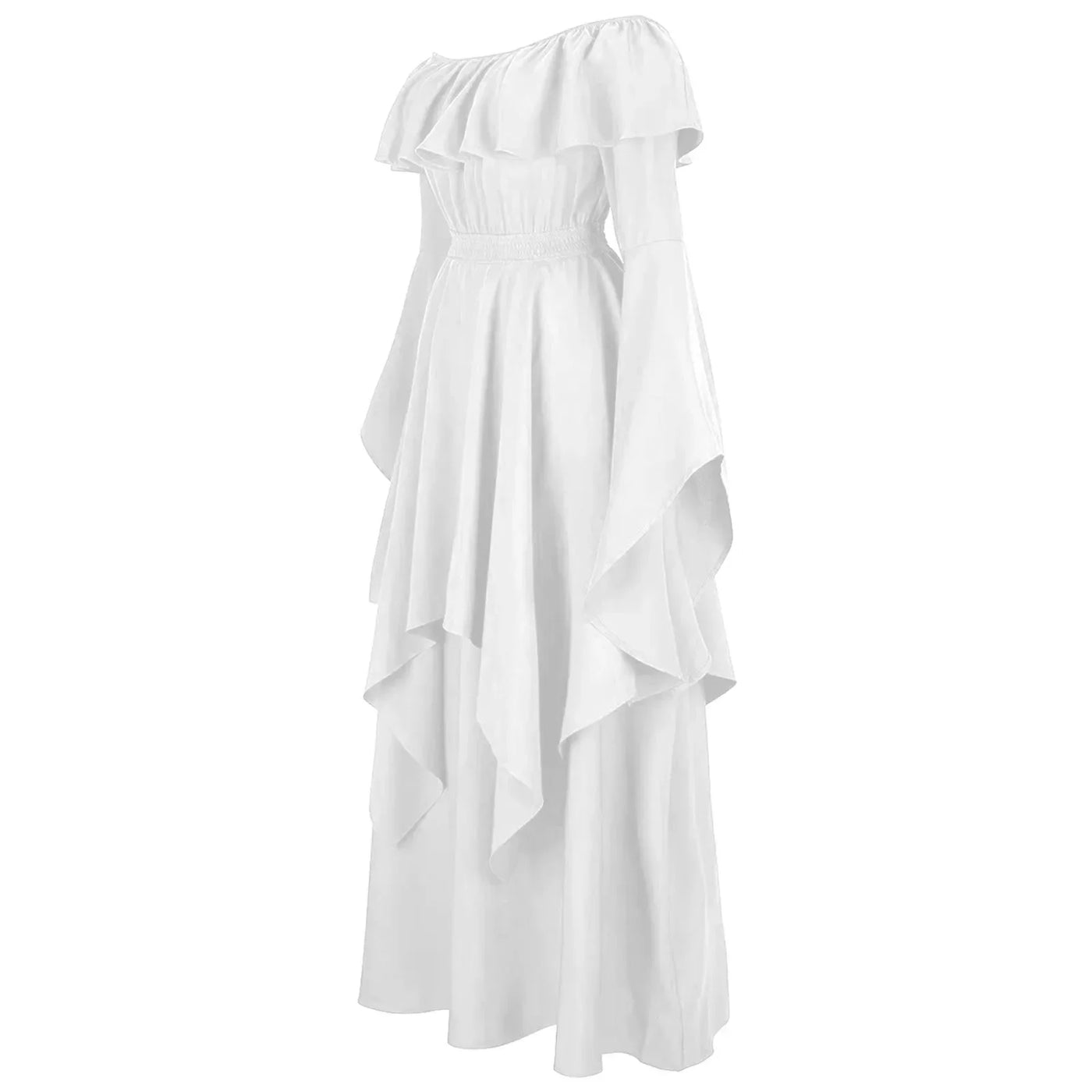 Renaissance Dress For Women Long Sleeves Medieval Off Shoulder Elastic High Waist Smocked Dress Elegant Evening Gown Plus Size