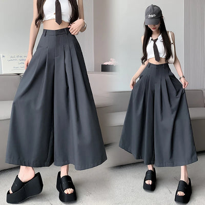 Oversize Wide Leg Pants For Women Gathered Waist Spliced Ruched Casual Solid Long Trousers Female Clothing Summer