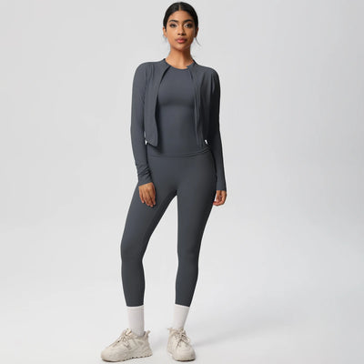 Women Sportswear Yoga Set Workout Clothes Athletic Wear Sports Gym Legging Fitness Top Long Sleeve Yoga Suit ﻿