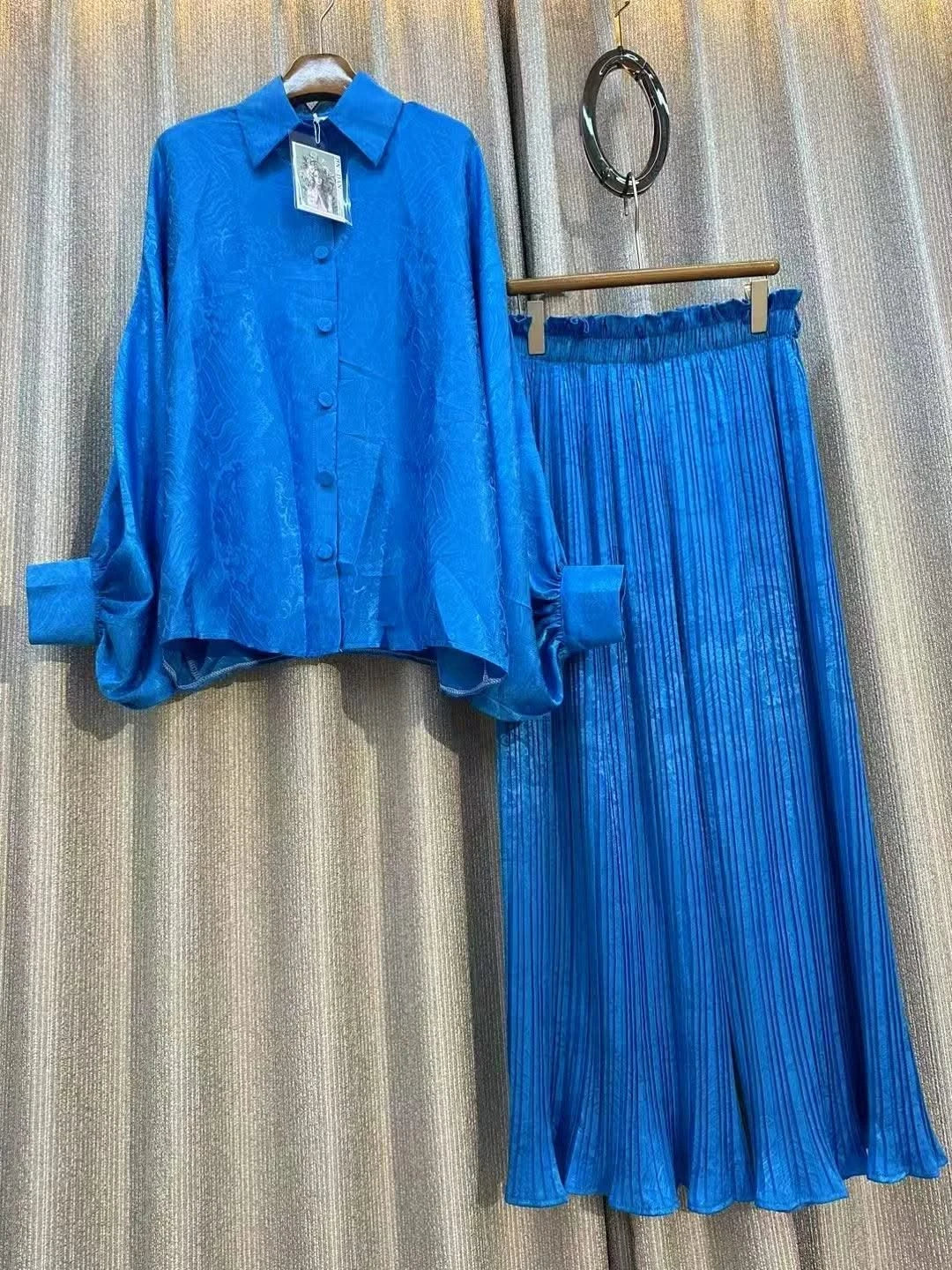 Summer Outfits For Women 2023 Fashion Set Chic and Elegant Wide Printed Shirt Two-piece High Waist Pleated Wide Leg Pants Sets
