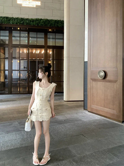 High Quality Luxury Small Fragrance Tweed Dresses For Women 2023 Summer Sweet Short Dress Party Vestidos Robes roupas feminina