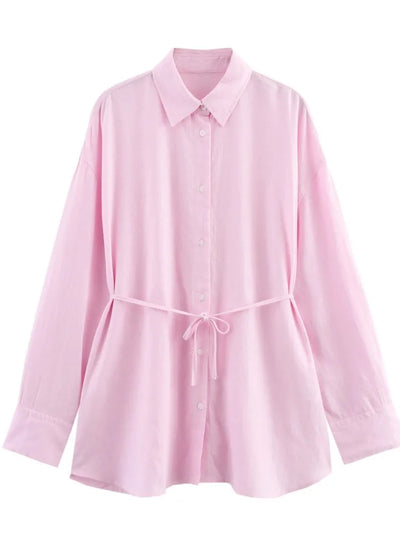 White Shirt For Women Fashion Cotton And Linen Loose Lace Up Blouse Spring Summer 2025 New Long Sleeve Simple Casual Shirts Lady