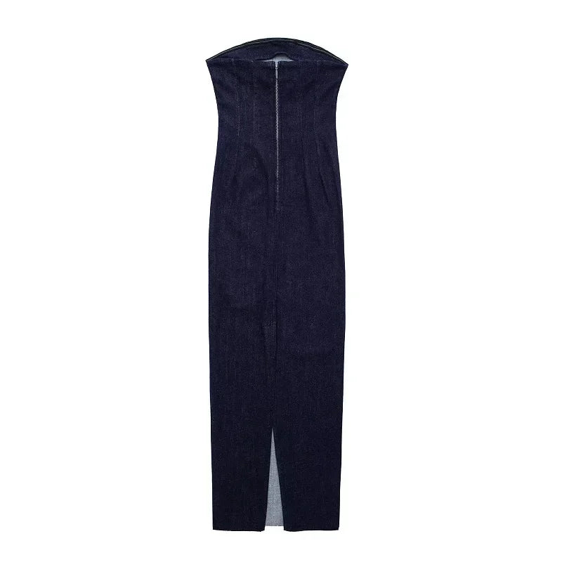 Off Shoulder Denim Dress Woman Blue Corset Long Dress Women Midi Bodycon Dresses For Women 2025 Elegant Party Dresses