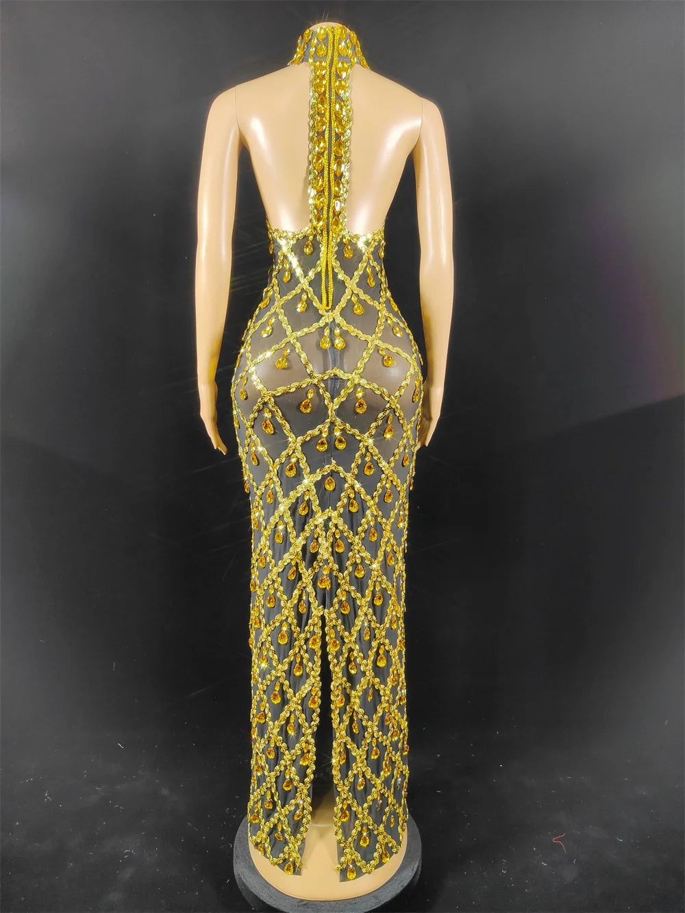 Women Sexy Stage Shining Rhinestone Sequins Dress Evening Prom Birthday Dress Transparent Performance Singer Club Host Dress