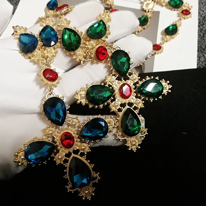 Luxury Crystal Statement Choker  Cross  Necklaces for Women Accossery Party Jewelry