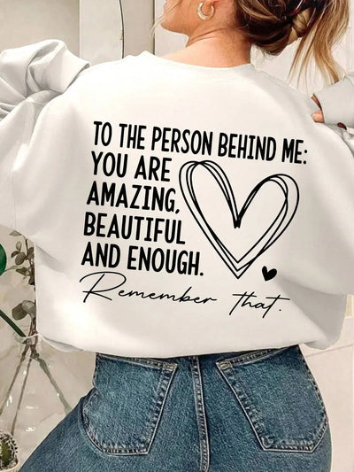 Casual Women Sweatshirt You Are Amazing Beautiful And Enough Letter Print Pullover Warm Soft Hoody Loose Crewneck Fleece Clothes