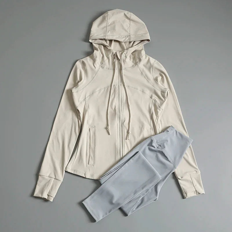 Sports tops for women with hooded cardigan