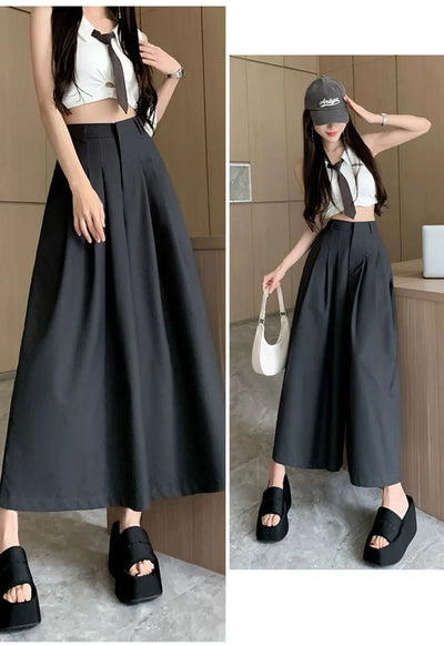 Oversize Wide Leg Pants For Women Gathered Waist Spliced Ruched Casual Solid Long Trousers Female Clothing Summer