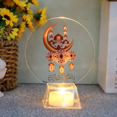 Muslim Ramadan Festival  Decorative Lamp Cartoon Pattern Acrylic LED Candle Night Light for Home Bedroom Atmosphere Decor