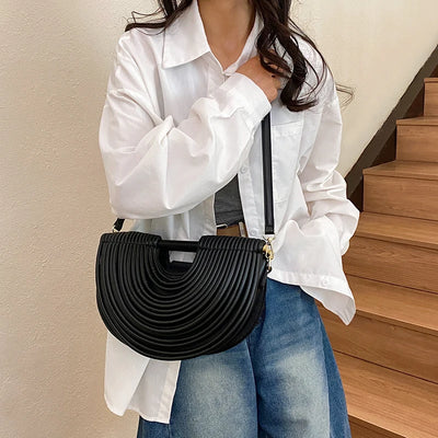 Handbags for Women 2025 New Gold Luxury Designer Brand Handwoven Noodle Bags Rope Knotted Pulled Half Moon Silver Evening Clutch