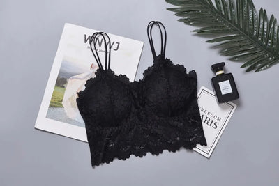 Women's Lace Bra Sexy Hollow Out Flower Underwear Bralette Wireless Push Up Breathable Strap Padded Vest Lingerie