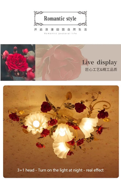 Home Decor Pastoral Retro LED Ceiling Lamp Warm Romantic Flower Chandeliers Fixtures for Living Room Bedroom Lighting Luminaire