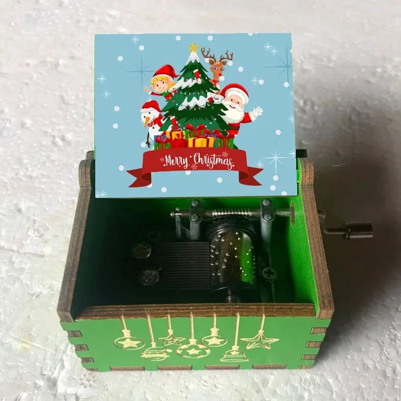 Merry Christmas Music Box Wooden Hand Cranked Music Box Vintage Happy New Year Music Box Gift Music Box Birthday Gift
