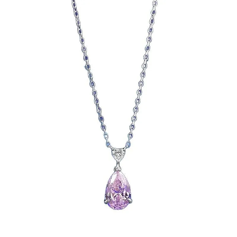 Goldenway Luxury Minimalism 925 Silver Pink Sapphire Teardrop Pendant Chain Necklace Sapphire Solitaire High Fine Jewelry Custom