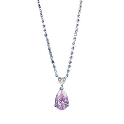Goldenway Luxury Minimalism 925 Silver Pink Sapphire Teardrop Pendant Chain Necklace Sapphire Solitaire High Fine Jewelry Custom
