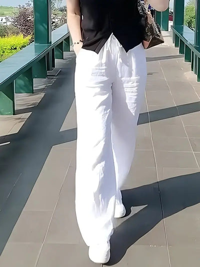 Niche White Cotton and Linen Wide-leg Pants Women's 2025 Spring Thin Versatile Loose Casual Straight Cotton and Linen Trousers