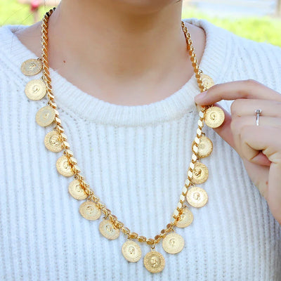 4mm Wide Cuban Chain 60cm Coin Pendant Muslim Necklace Dubai Charm Jewelry Middle East Africa Luxury Necklaces
