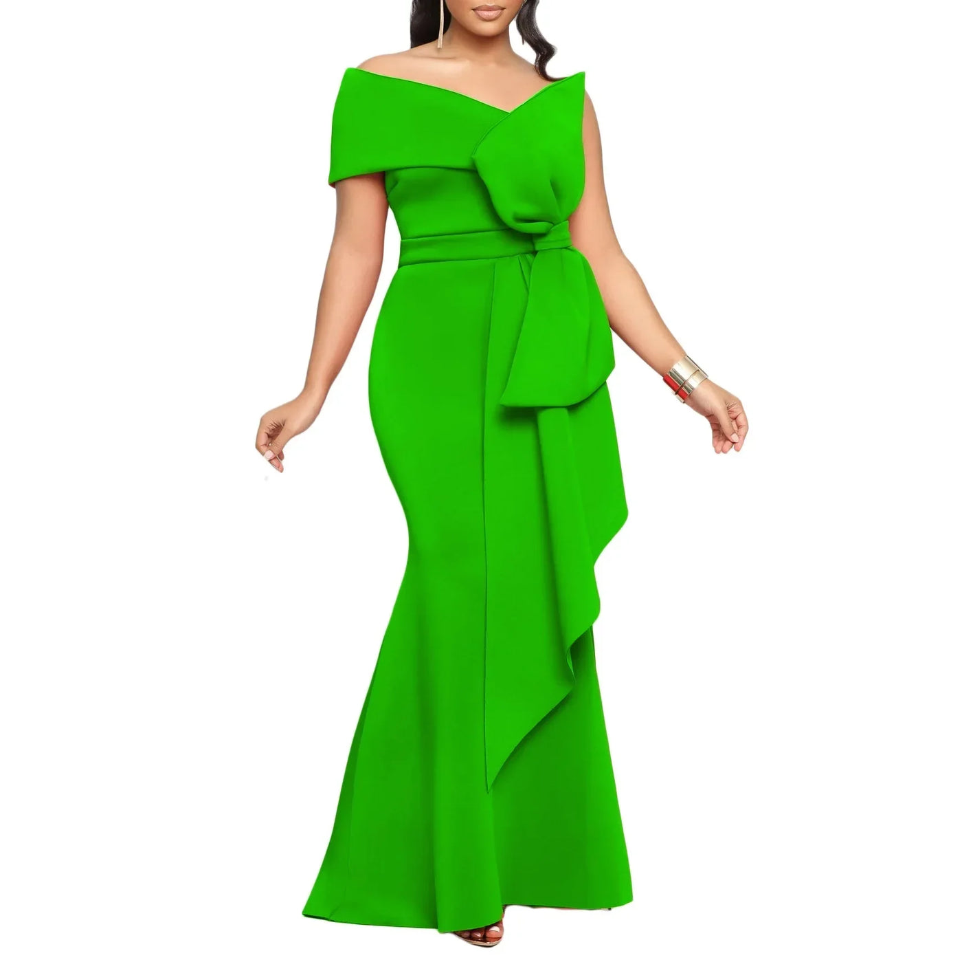 Elegant Dresses for Women 2024 New One Shoulder Ruffles Mermaid Floor Length Luxury Female Birthday Party Dinner Vestidos Mujer