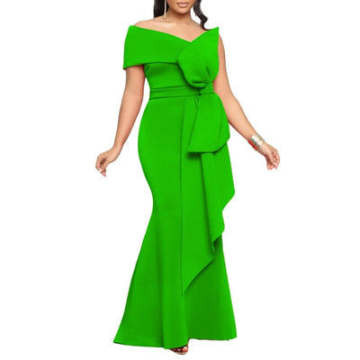 Elegant Dresses for Women 2024 New One Shoulder Ruffles Mermaid Floor Length Luxury Female Birthday Party Dinner Vestidos Mujer