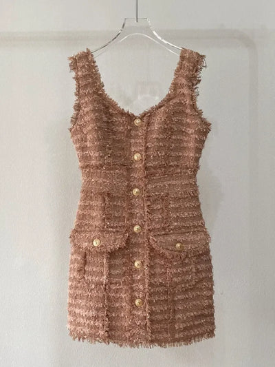 High Quality Luxury Small Fragrance Tweed Dresses For Women 2023 Summer Sweet Short Dress Party Vestidos Robes roupas feminina