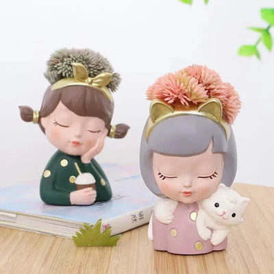 European Resin Gardening DIY Succulent Flower Pot Table Top Creative Cute Girl Green Plant Small Flower Pot