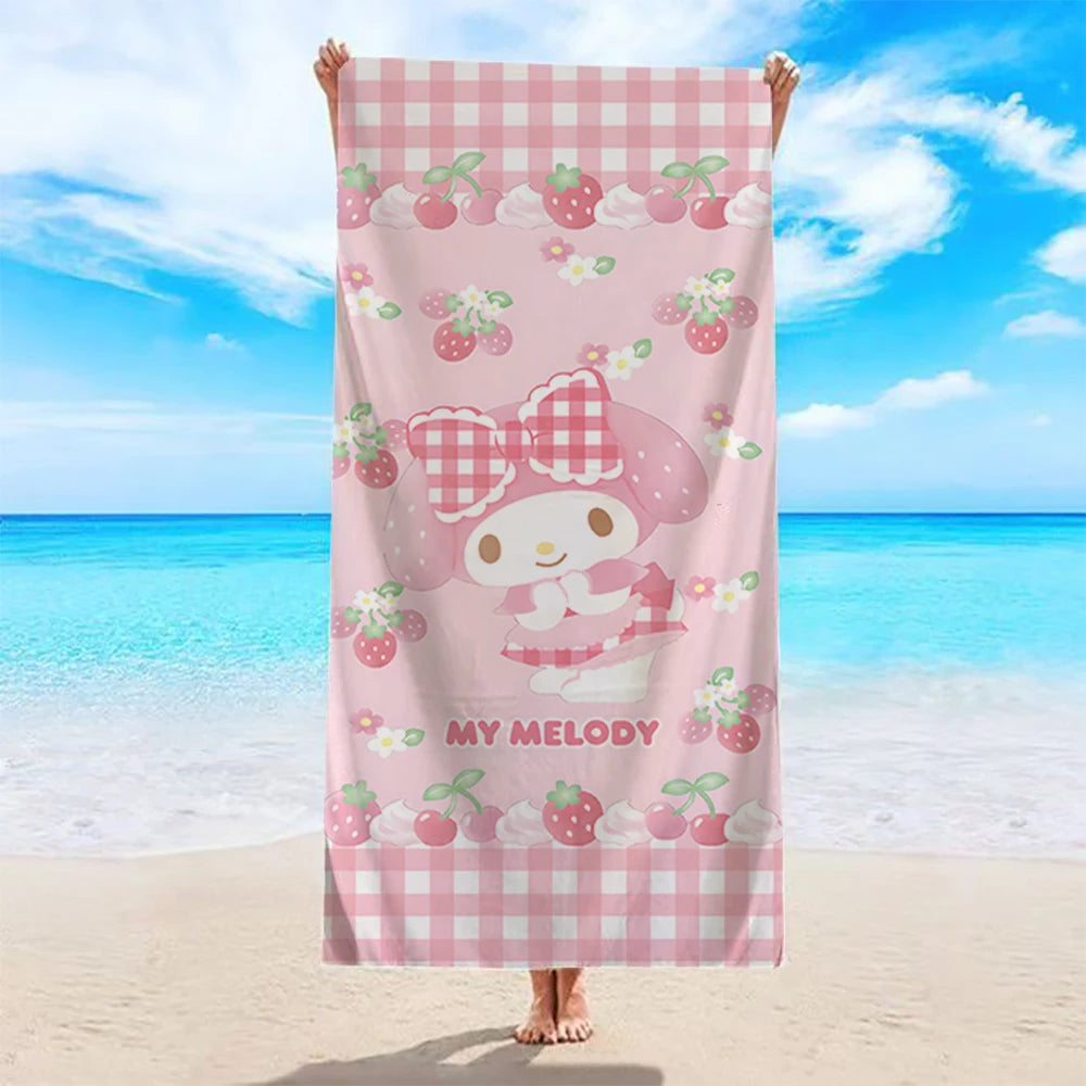 Adorable My Melody Beach TowelMicrofiber terry bath towels for yoga, travel, swimming, fitness and camping