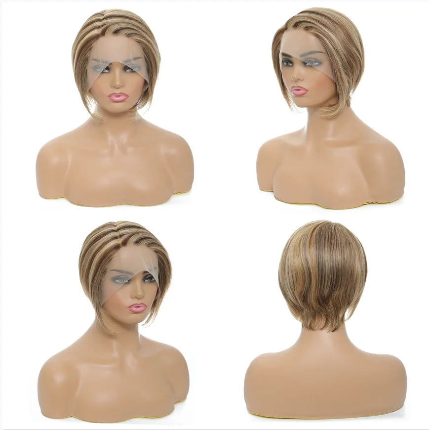 Human Hair Wigs Short Straight Bob Wig T Part Transparent Lace Wig For Women Preplucked Hairline Pixie Cut Wig Perruque Femme