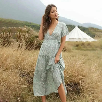 Women's Summer Ruffled Floral Bohemian Dress Exudes An Aura of Immortality 2025 Summer Dress Robe Vestido Women