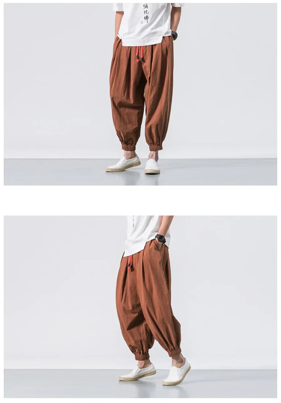 FGKKS Spring Men Loose Harem Pants Chinese Linen Overweight Sweatpants High Quality Casual Brand Oversize Trousers Male