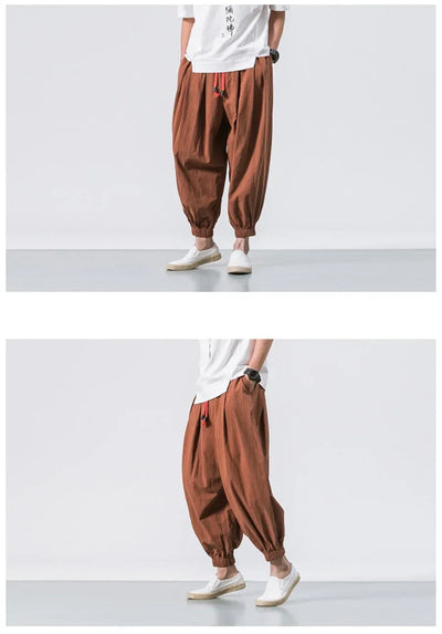 FGKKS Spring Men Loose Harem Pants Chinese Linen Overweight Sweatpants High Quality Casual Brand Oversize Trousers Male