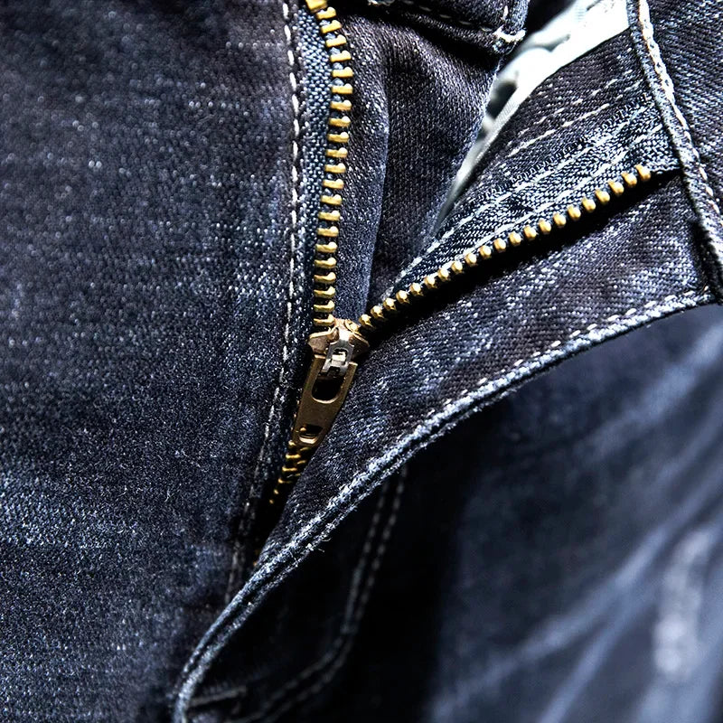 2025 New Ripped Jeans Men Slim-fit Denim Pants Cotton Korean Style Fashion Elasticity Versatile Blue Black Men's Clothing - Elanique