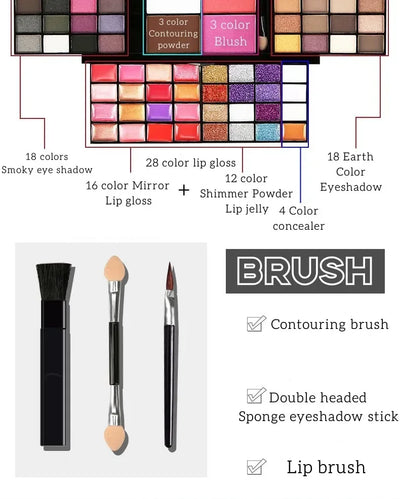 74 Colors Eyeshadow Lip Gloss Pearlescent Matte Concealer Flash Lipstick Women Cosmetics Professional Gift Box Christmas Makeup