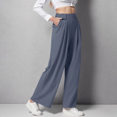 Wide Leg Pants Elastic High Waist Casual And Versatile Suit Pants For Female Simple Fashion Nine Length Trousers With Pockets