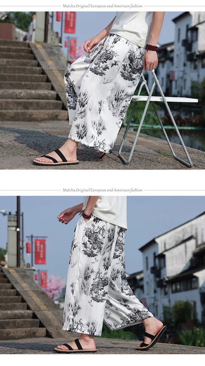 Men's Floral Wide Leg Casual Harem Japanese Yoga Harem Pants Hip hop Joggers Baggy Trousers for Men Summer Streetwaer M-XXXXXL