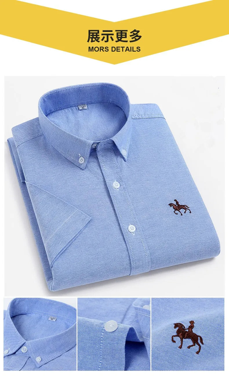 Oversized 5XL 6XL Oxford Shirts For Men 100% Cotton Short Sleeve Summer Leisure Striped Office Social Formal Blue Man Clothing