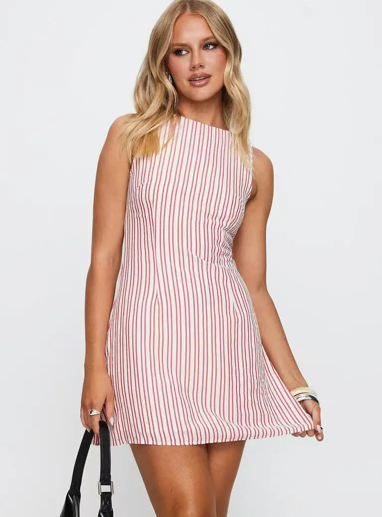 Summer New Dresses For Women Casual Fashion Striped Print Dress Crew Neck Sleeveless Vestido Mujer Dress Elegante Women Clothing
