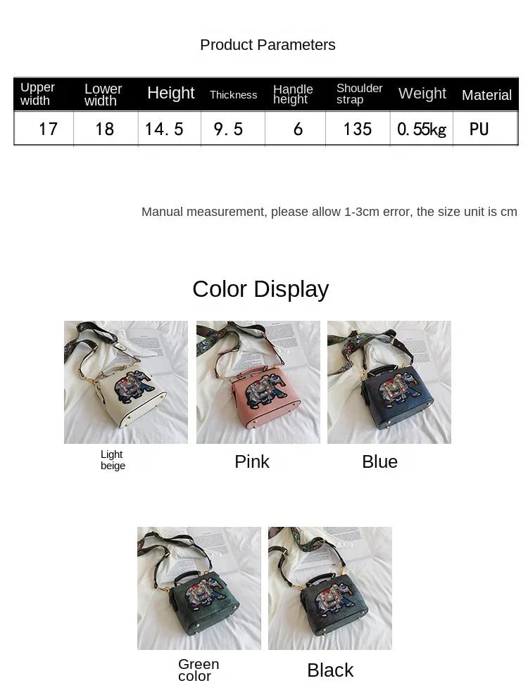Fashion Women Leather Handbag Messenger Bag Purses Satchels Designer Luxury Handbags Crossbody Bags Elephant Embroidered Bags