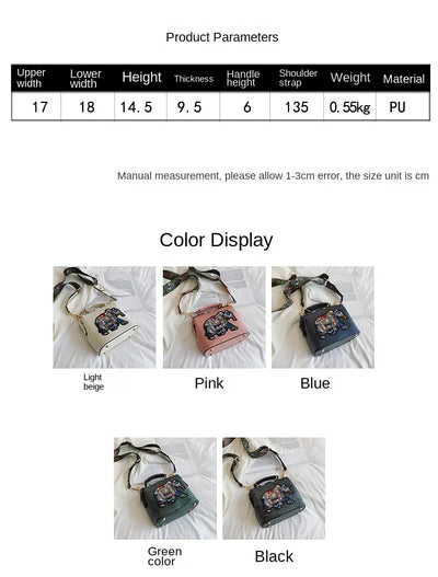 Fashion Women Leather Handbag Messenger Bag Purses Satchels Designer Luxury Handbags Crossbody Bags Elephant Embroidered Bags