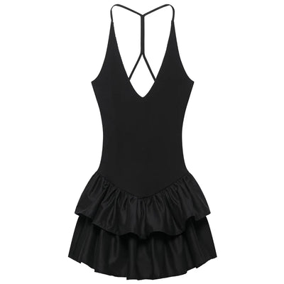 Women's Dresses 2025 Halter Pink Mini Dresses Chic v Neck Layer Ruffles Hem Dress A Line Vestido Summer Ladies Street Party Wear