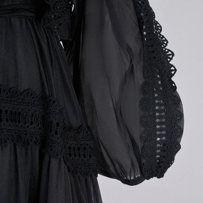 Luxury Long Dresses Women 2025 Spring Summer Embroidery Ruffle Lace Pearl Hollow Out Party Midi Dress Shirt Full Sleeve Vestidos