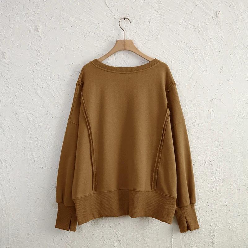 Oversized 100% Cotton Women Sweatshirts Long Sleeve Patchwork Open Side Streetwear Harajuku Pullovers Autumn Clothes For Women