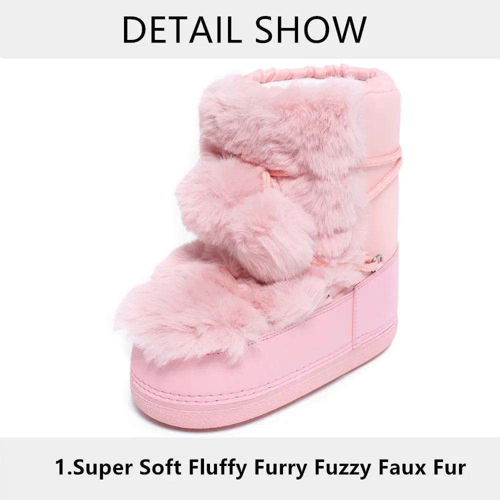 Snow Boots for Women Hairy Fuzzy Fluffy Furry Fur Boots 2025 Winter Boots for Women Waterprrof Pink Black White Fur Snow Boots