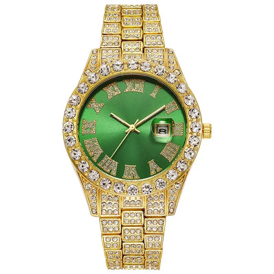 Personalized Hip Hop Watch with Shiny Rhinestones for Men, Luxury Clock, Band Length, Iced Steel Belt, 40mm Diameter Glass Dial