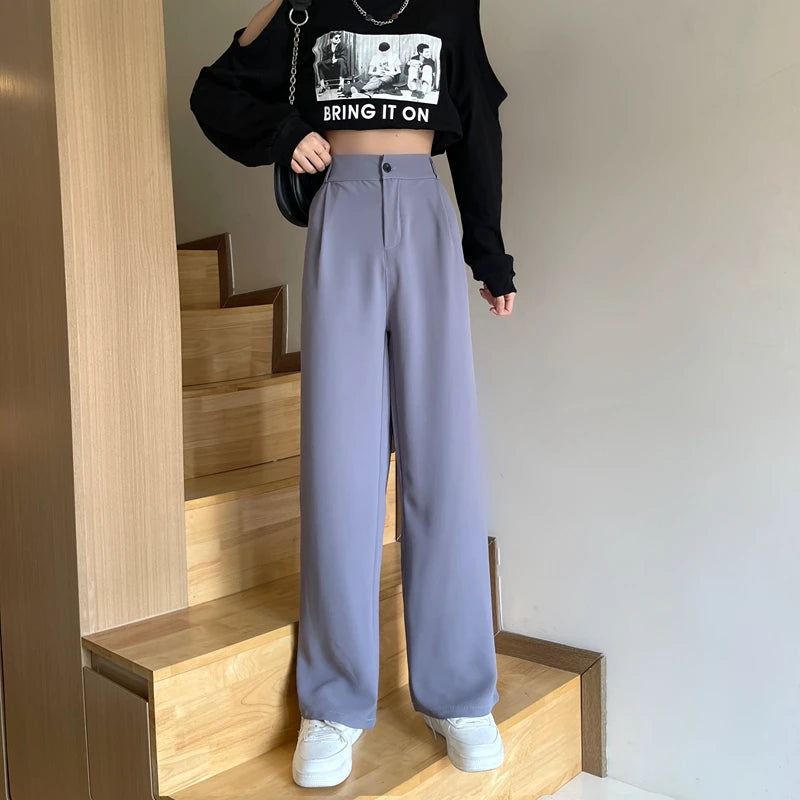 Women Wide Leg Pants Spring Summer Casual Straight OL Style Loose Suits Pant Female Solid Size S-4XL Long Trousers