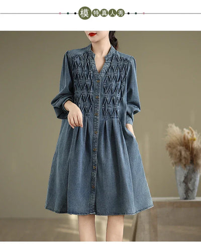 Denim Oversized Autumn Winter Long Sleeve Coat Women Ruffle Fashion Loose Pleated Ladies Jackets Retro Woman Jackets Coats